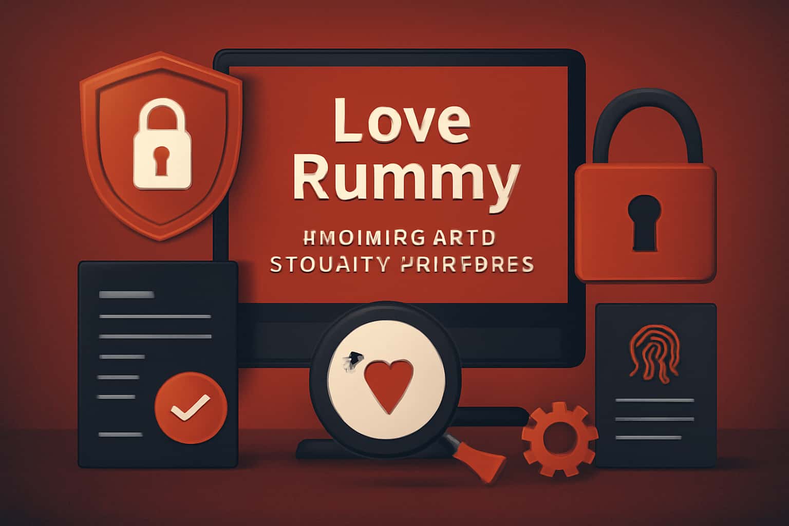 An informative scene depicting Love Rummy security measures in a high-tech style.