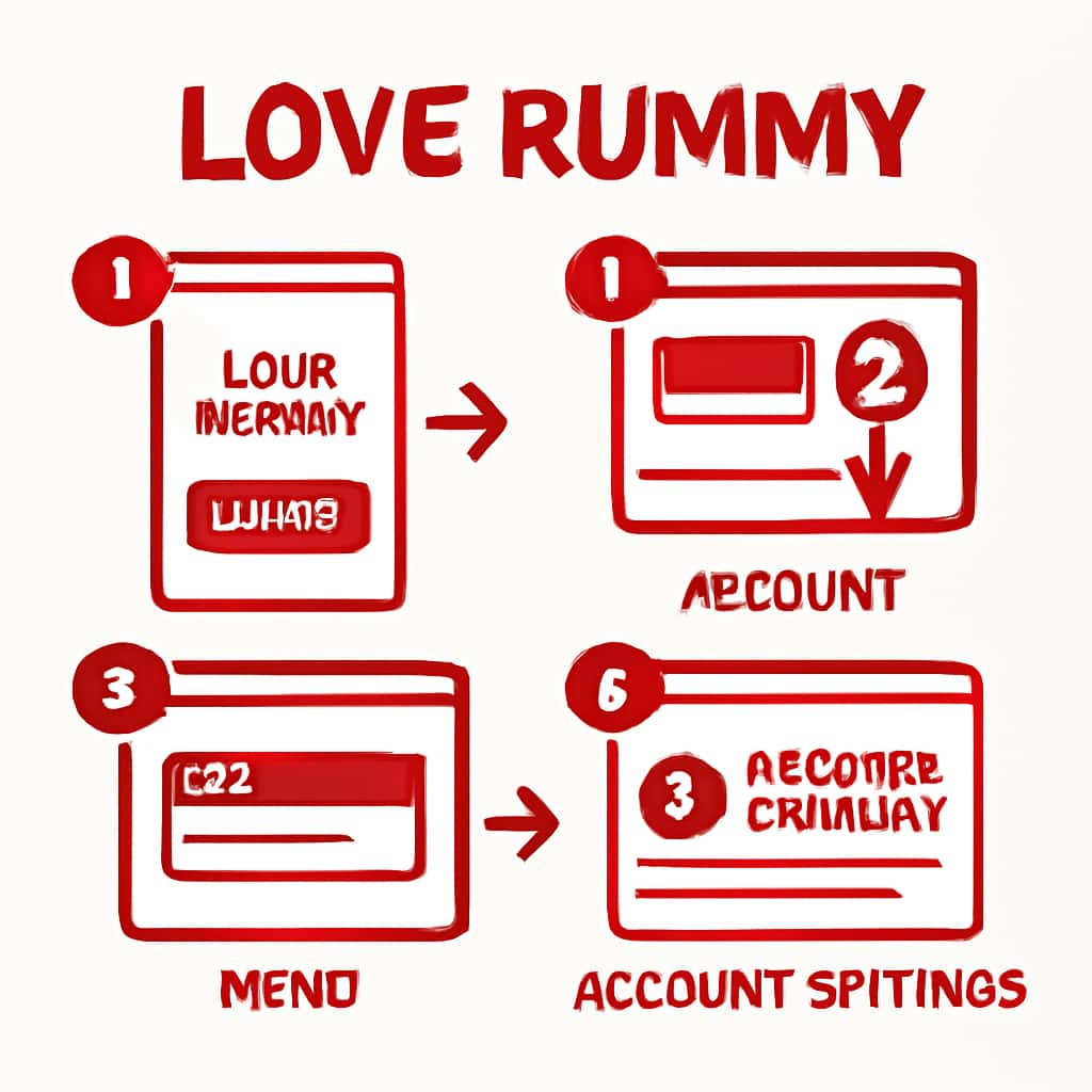 Diagram showing navigation through Love Rummy account settings.