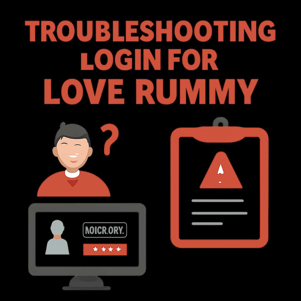 Illustration explaining common login troubleshooting steps for Love Rummy.